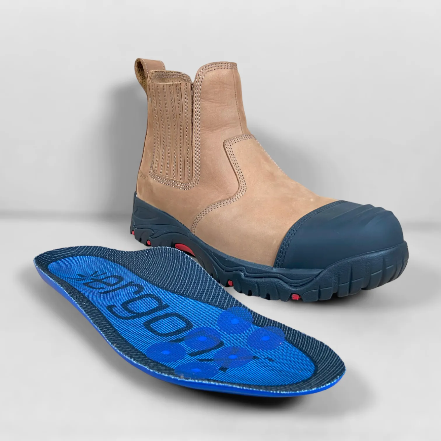 Blue Light Card Tan Slip On Safety Boots   Socks Bundle