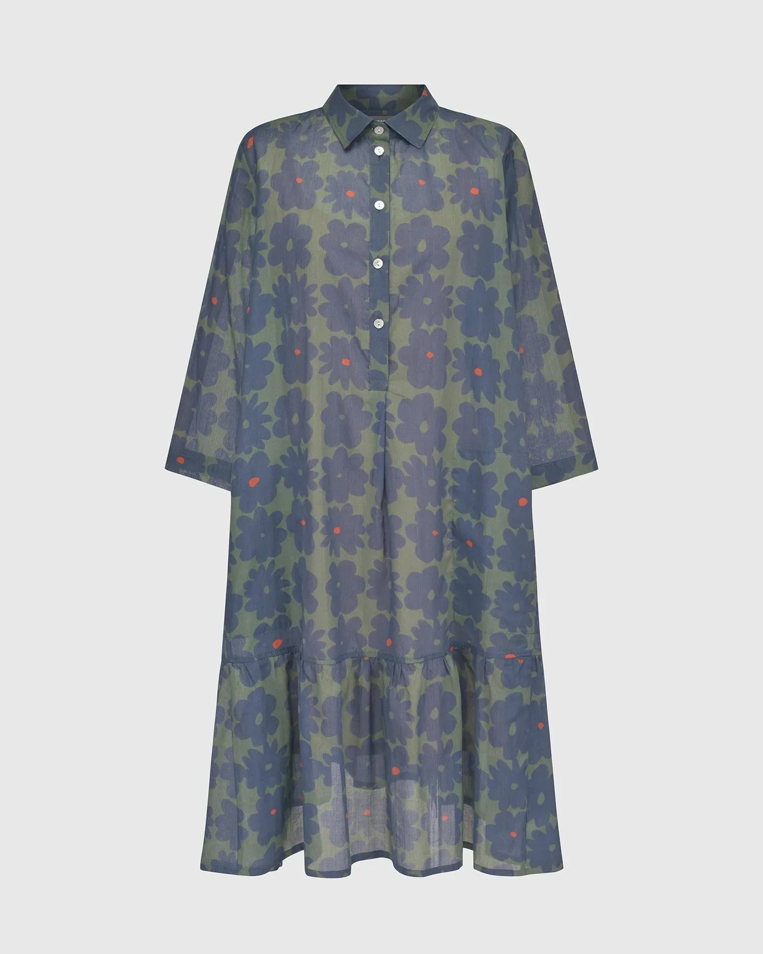 Bluebell Cotton Voile Trapeze Dress, Blue/green