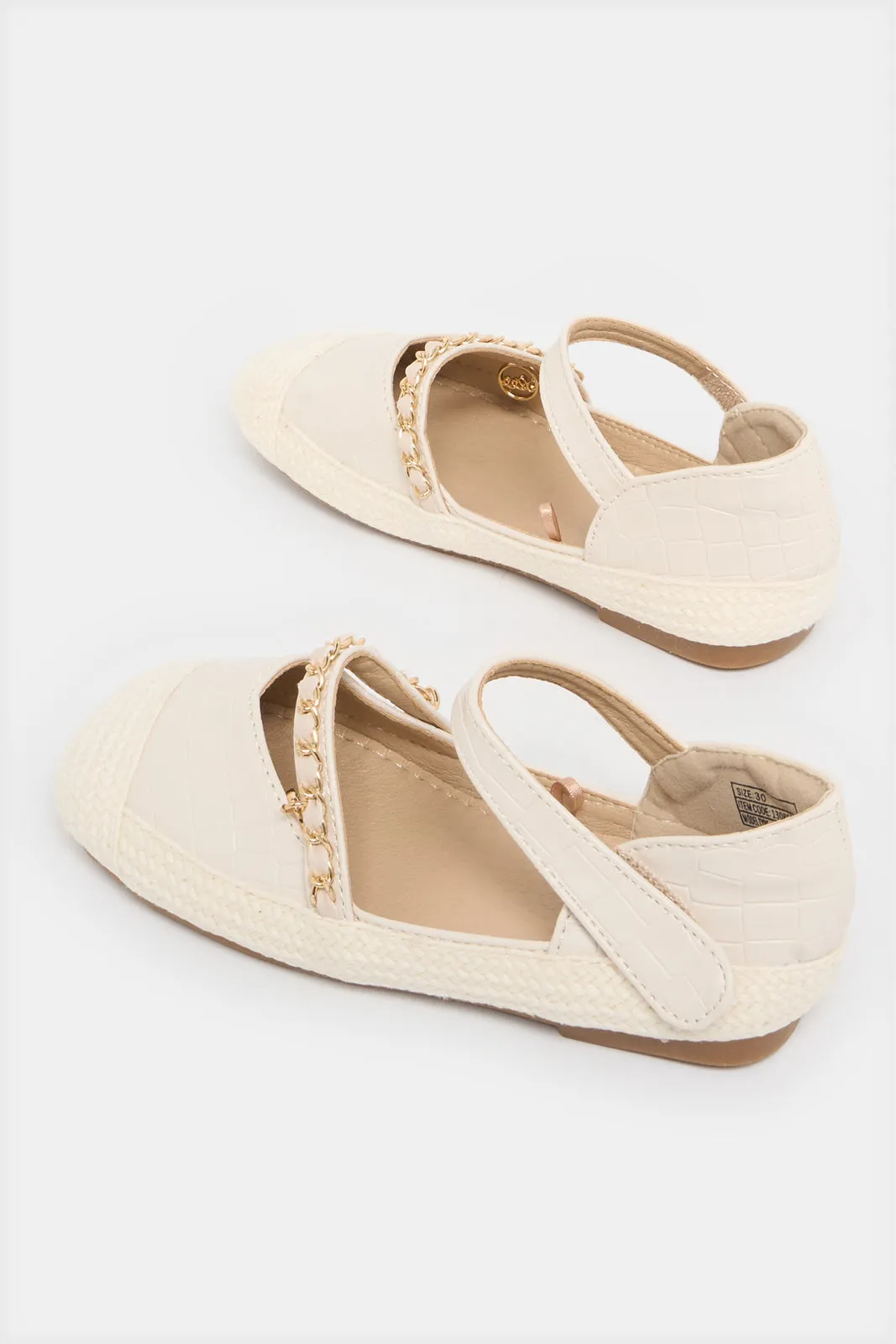 Girls Cream Chain Embellished Espadrille