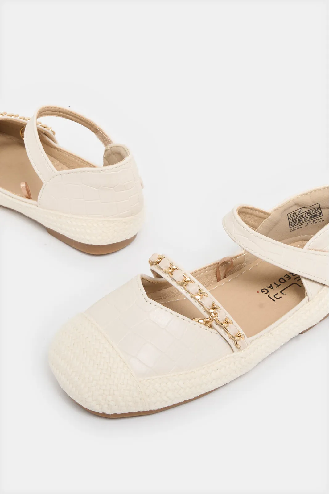 Girls Cream Chain Embellished Espadrille