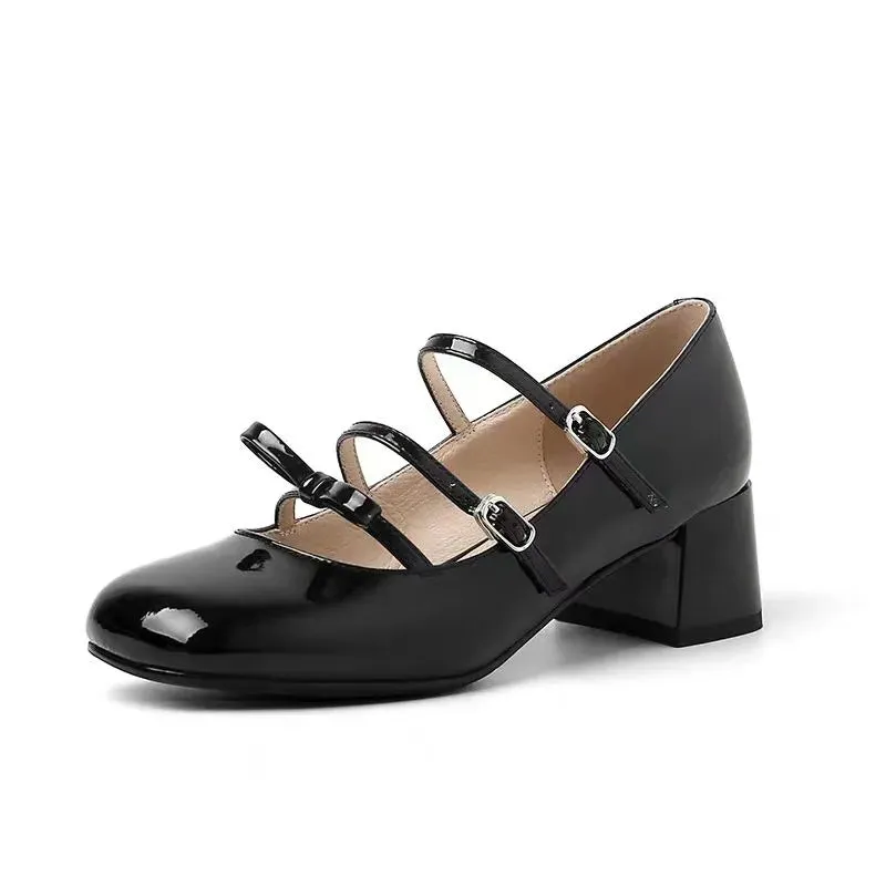 Hnzxzm silver heels Mary Jane Shoes Women's Shoes Women Thick Heels Buckle Lolita Shoes School Uniform Student Girls Leather Shoe