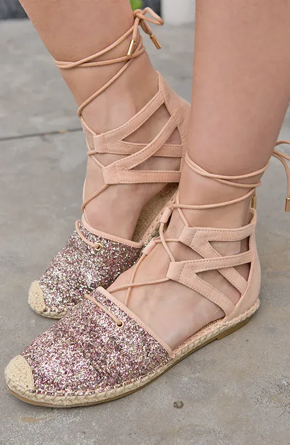 Lace Espadrilles Sparkle Pink