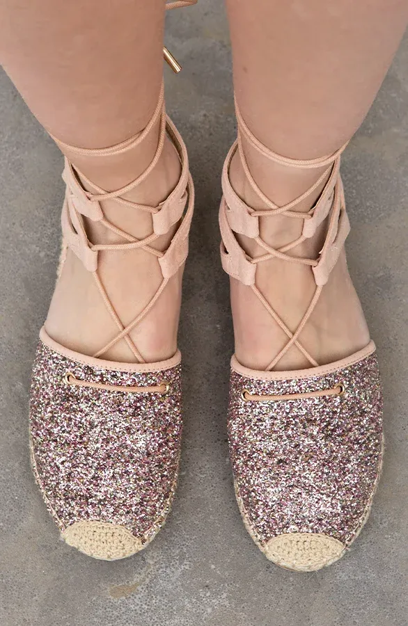 Lace Espadrilles Sparkle Pink