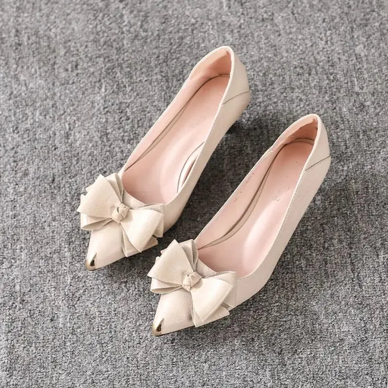 Ladies Summer Footwear Shoes for Women Stilito Pointed Toe Low Heel Elegant with Bow Discount Comfortable Shoe Vacation 39