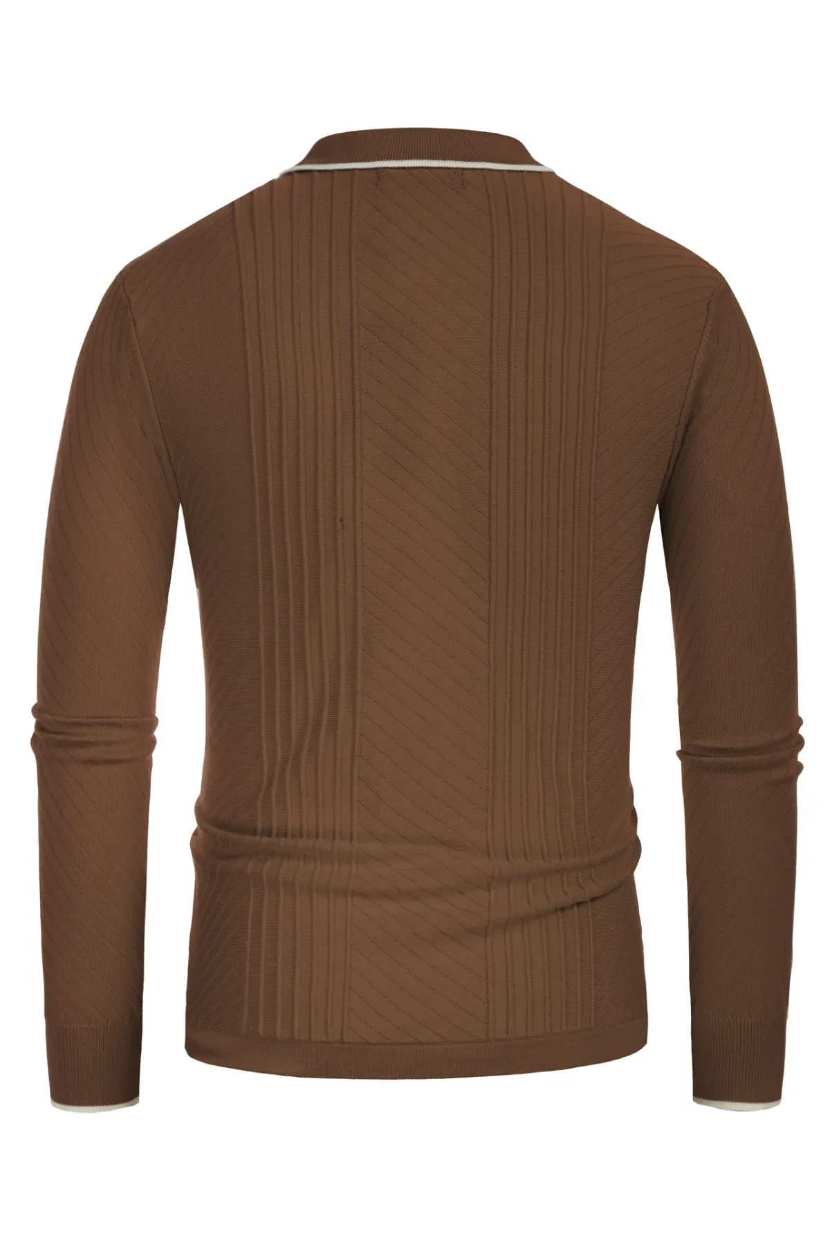 Mens Button Down Long Sleeve Cardigan Sweaters Cable Knit Polo Collar Knitwear Shirt