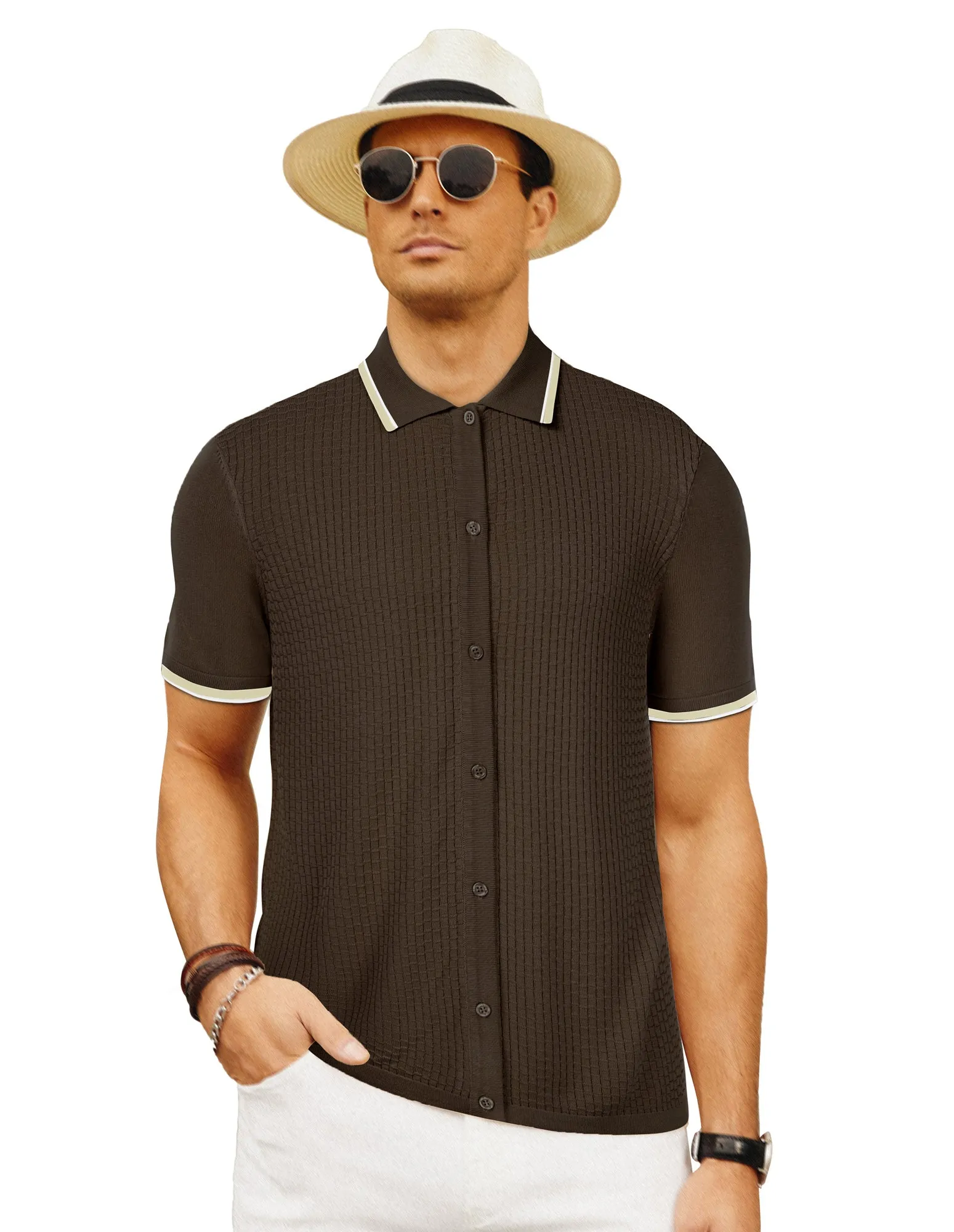 Mens Knitted Polo Cardigans Shirts Quarter Zip Polo T Shirt