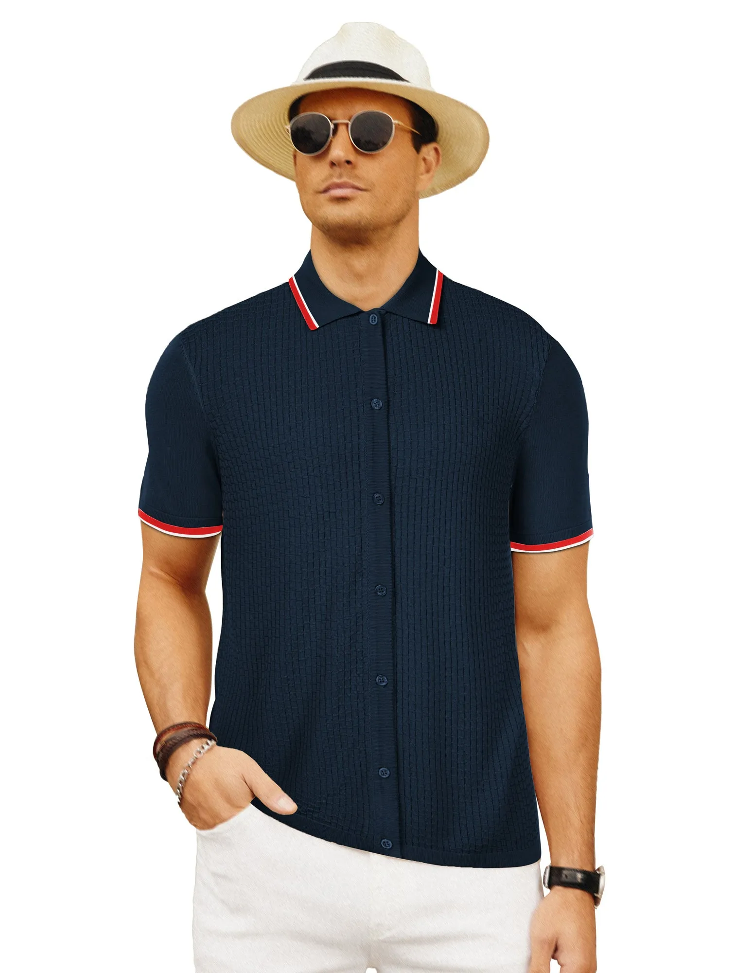 Mens Knitted Polo Cardigans Shirts Quarter Zip Polo T Shirt