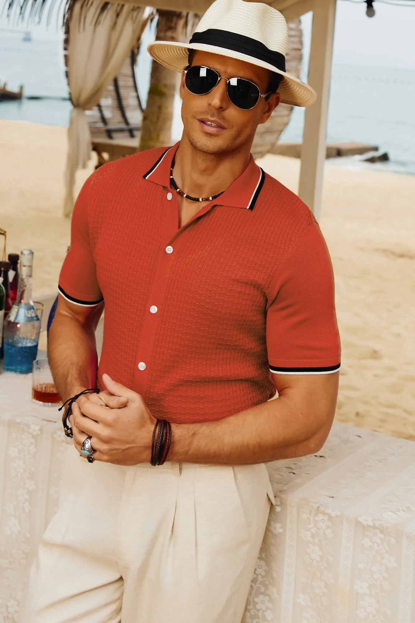Mens Knitted Polo Cardigans Shirts Quarter Zip Polo T Shirt
