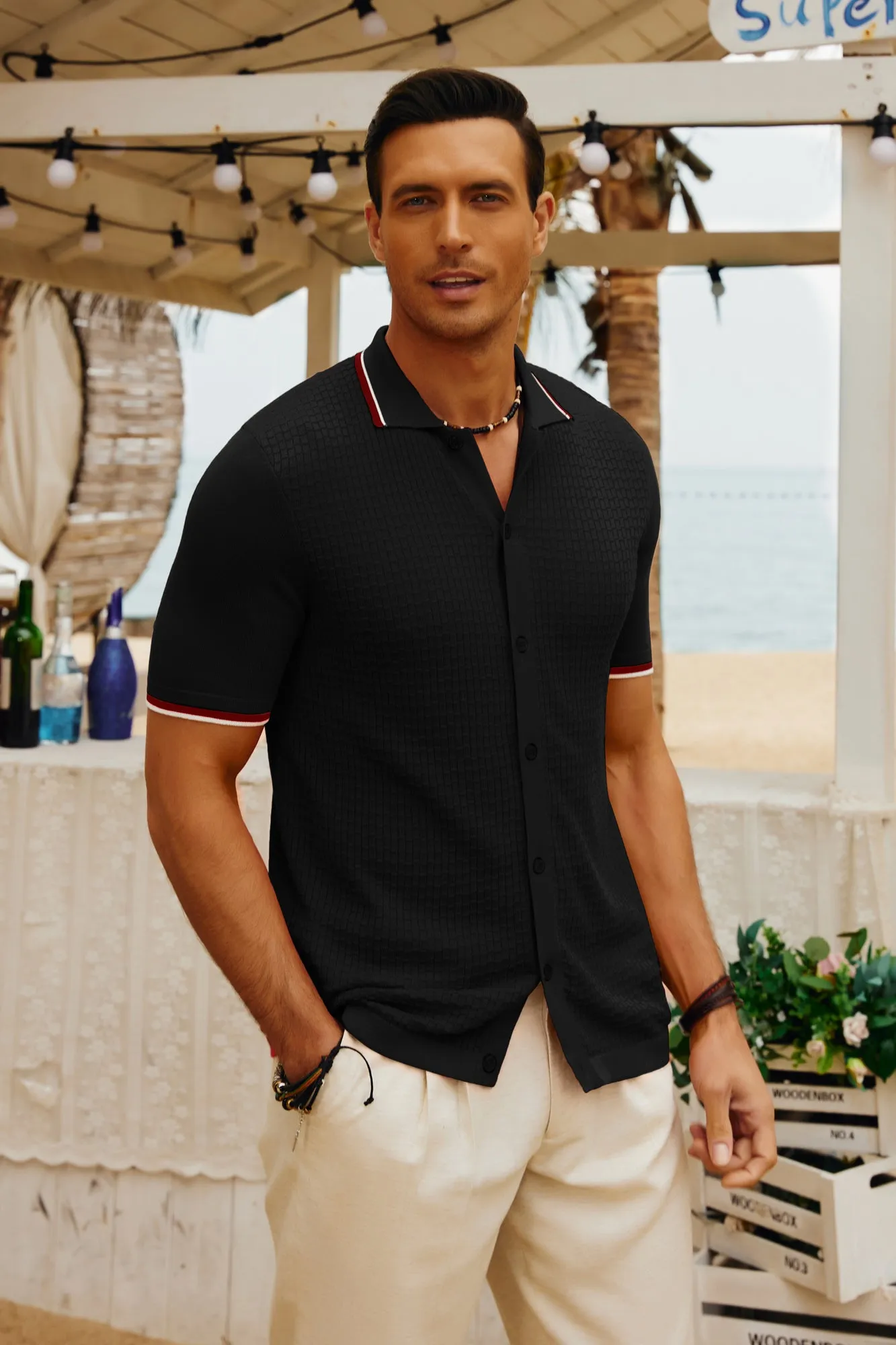 Mens Knitted Polo Cardigans Shirts Quarter Zip Polo T Shirt