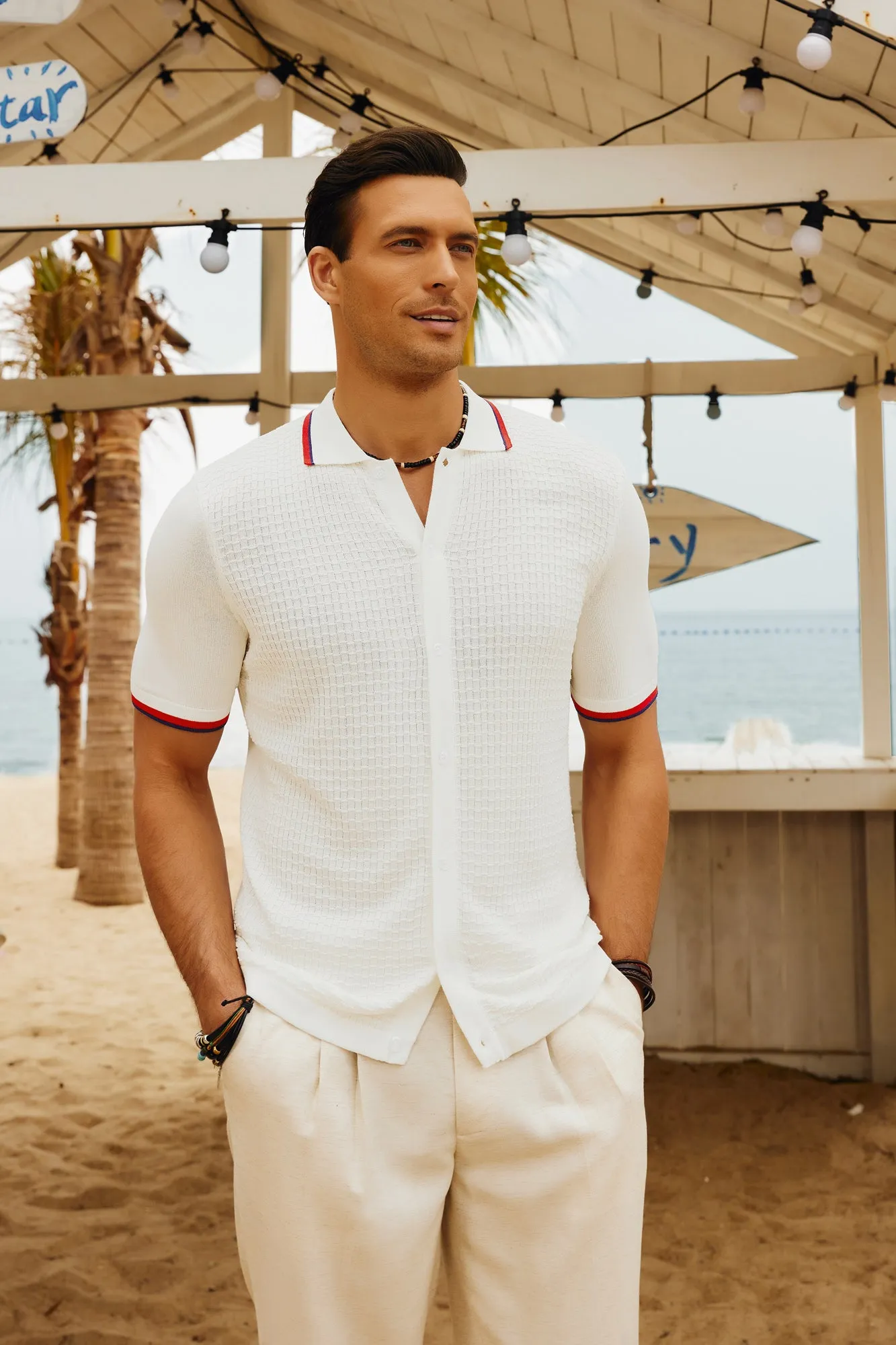 Mens Knitted Polo Cardigans Shirts Quarter Zip Polo T Shirt