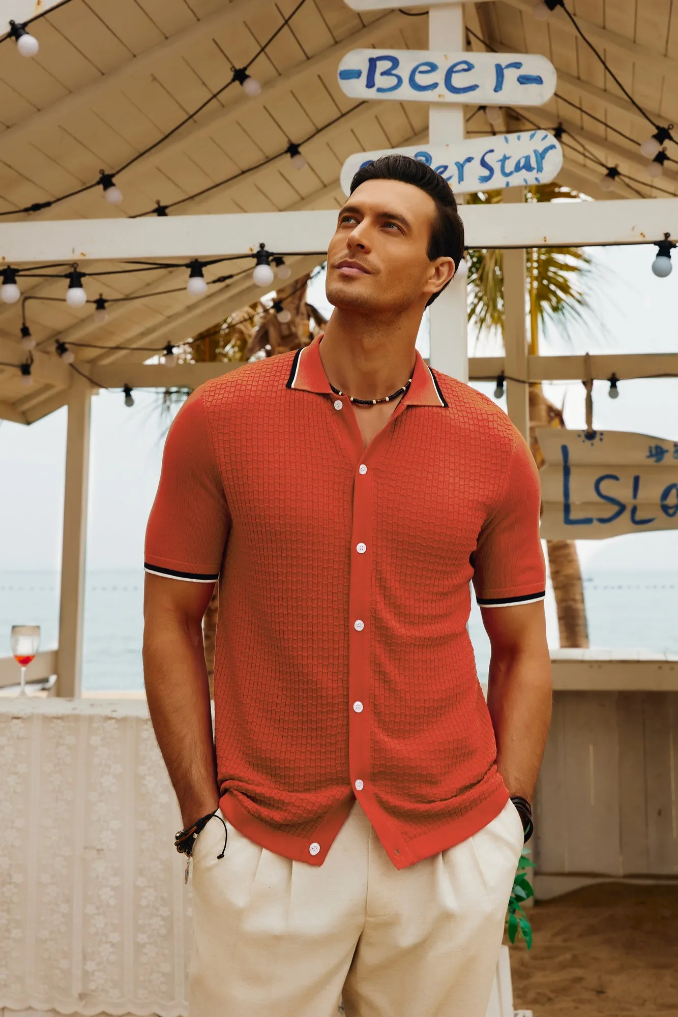 Mens Knitted Polo Cardigans Shirts Quarter Zip Polo T Shirt