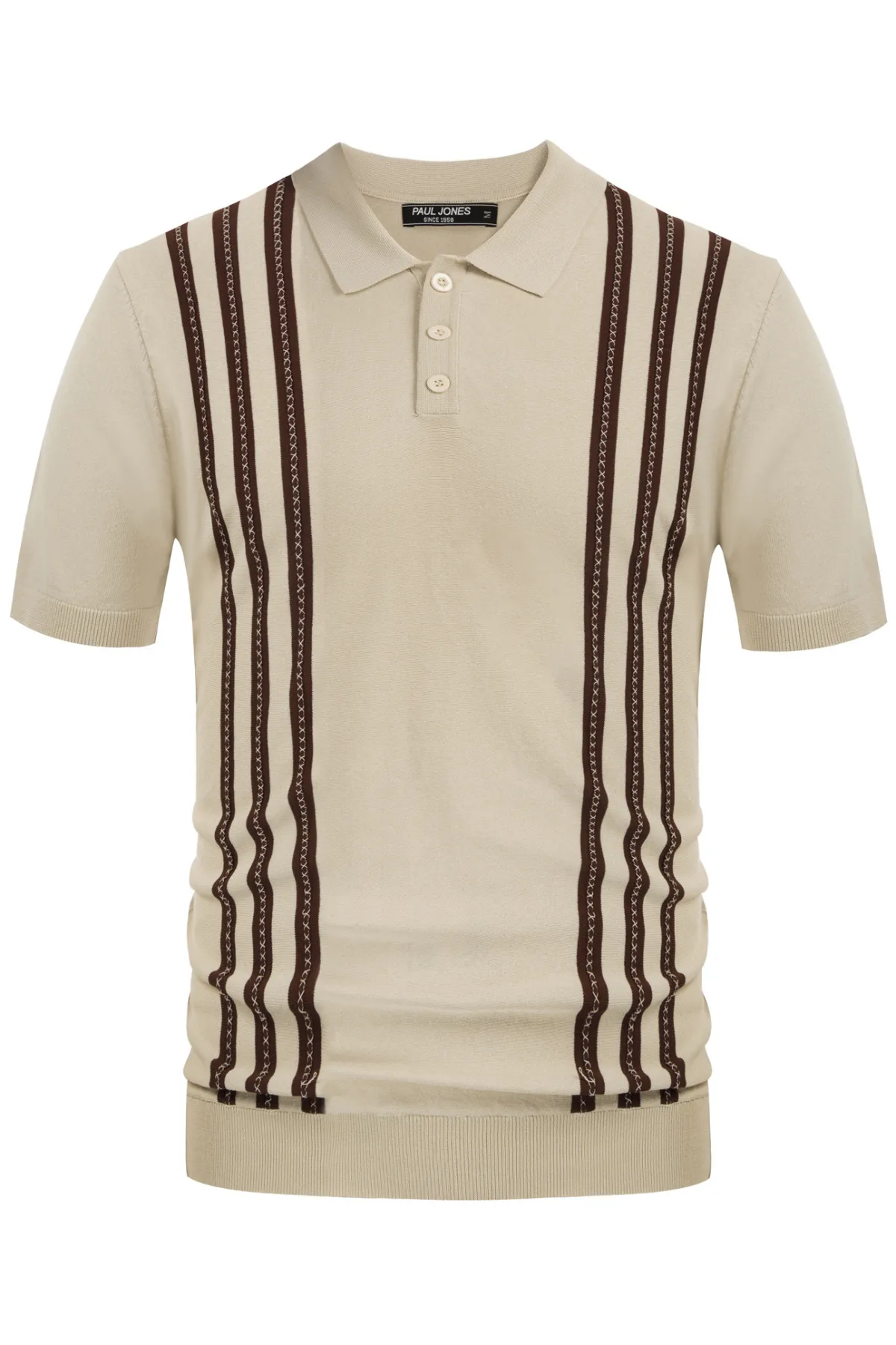 Men's Vintage Stripe Knitted Polo Pullover Shirts Short Sleeve Golf Knit Mens Polo Shirt