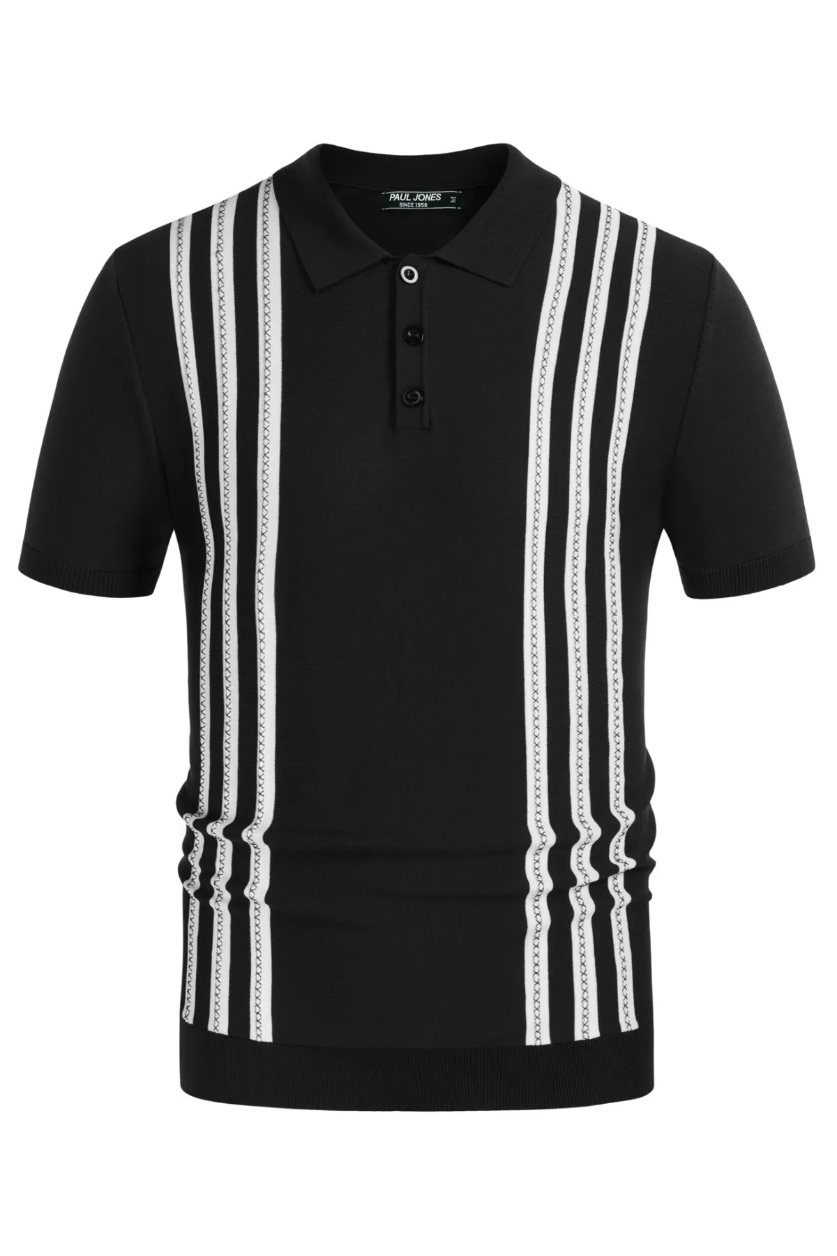 Men's Vintage Stripe Knitted Polo Pullover Shirts Short Sleeve Golf Knit Mens Polo Shirt